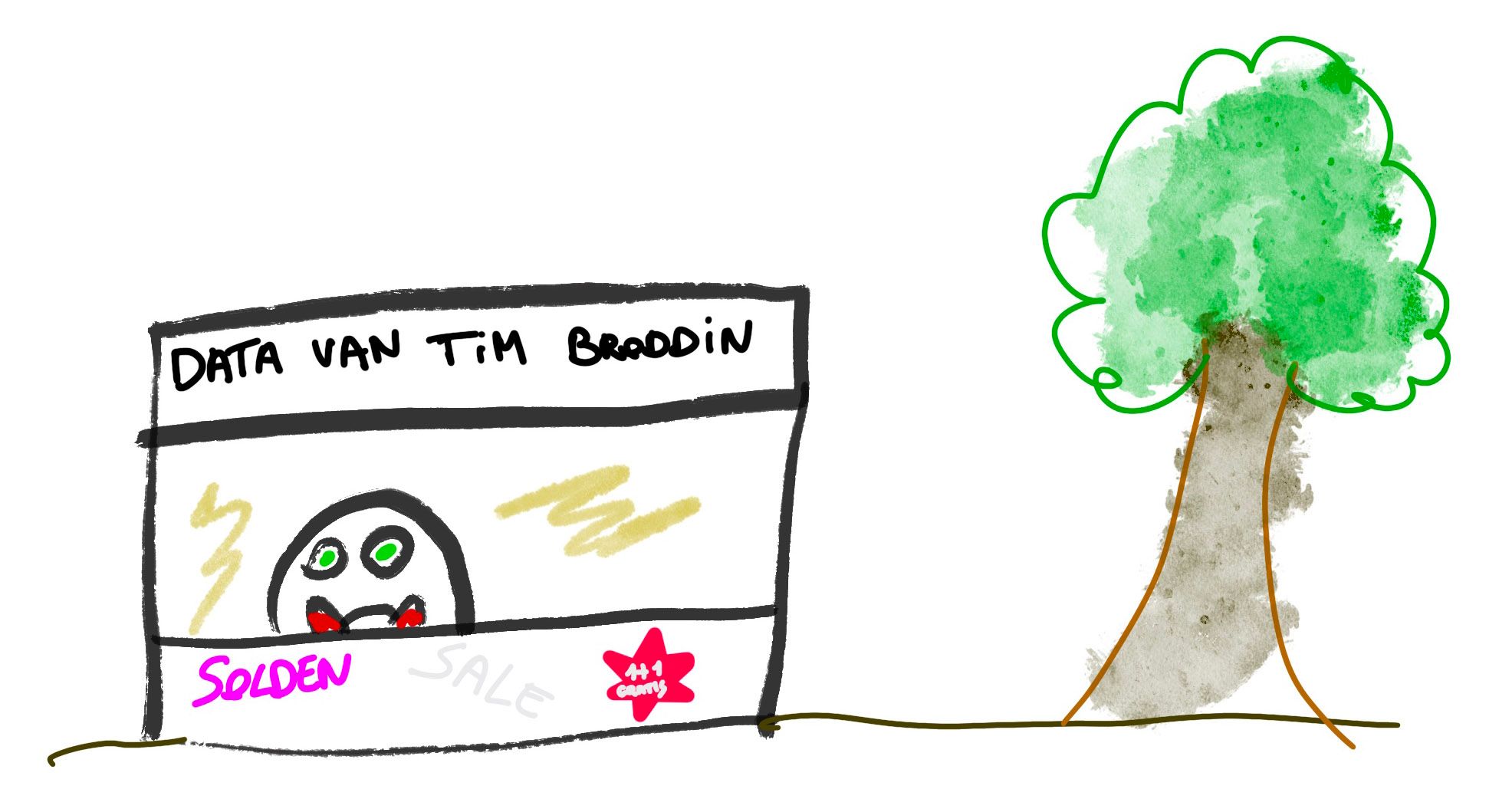 Impressie van een datamakelaar naast een boom