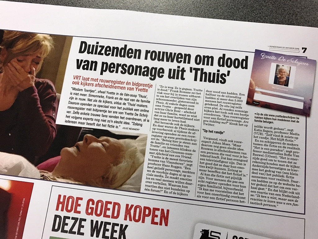 Lesson learned: maak nooit een rouwregister voor een fictief personage.